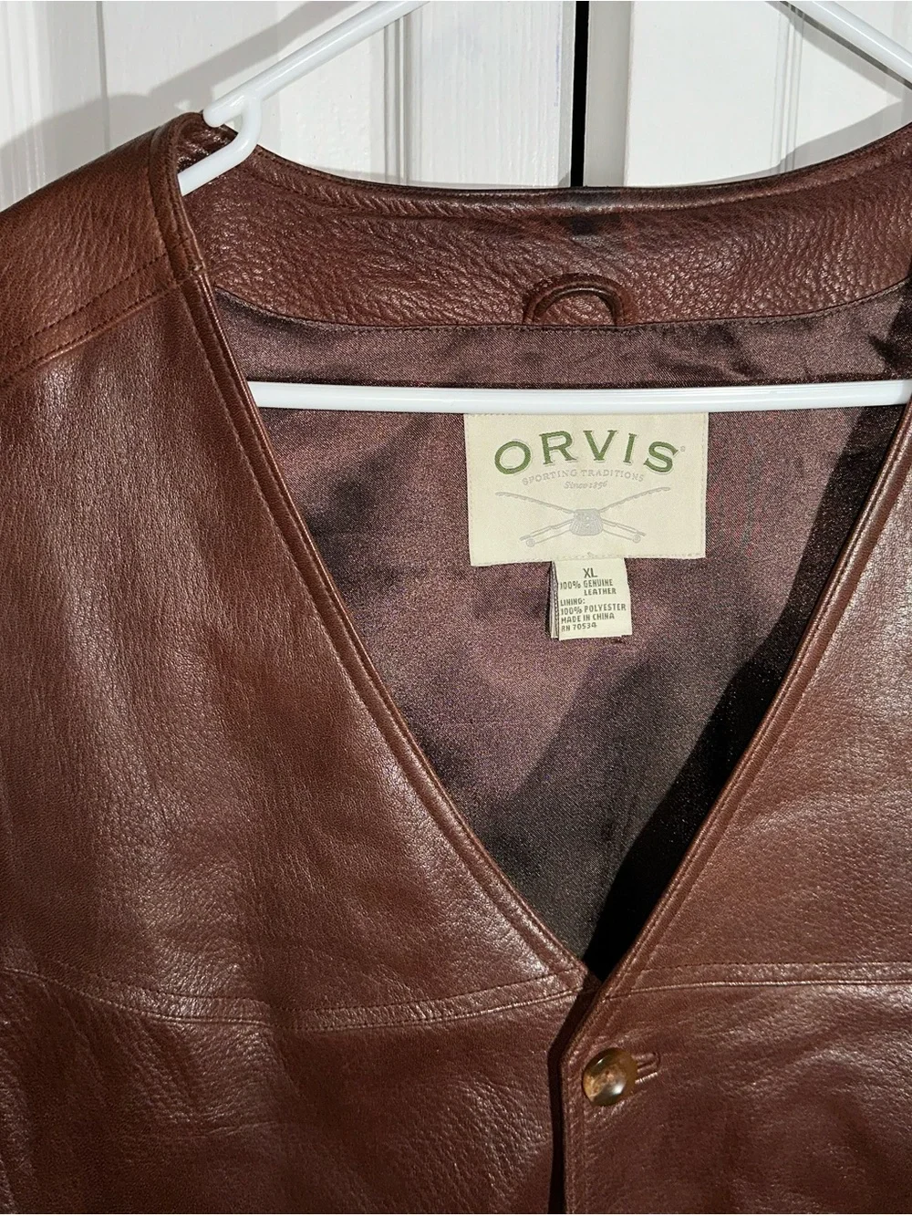 Orvis Mens Leather Vest Size XL Brown Western Field Utility Hunting Pockets AA24
